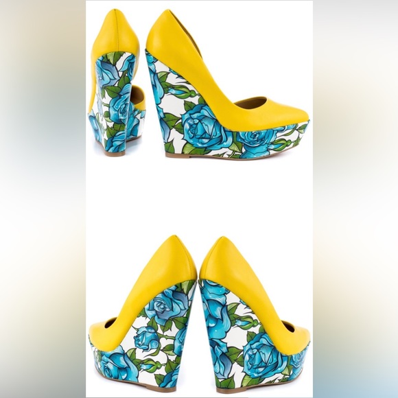 Taylor Says by Taylor Reeve Bonafide yellow genuine leather platform wedges. - Picture 2 of 13